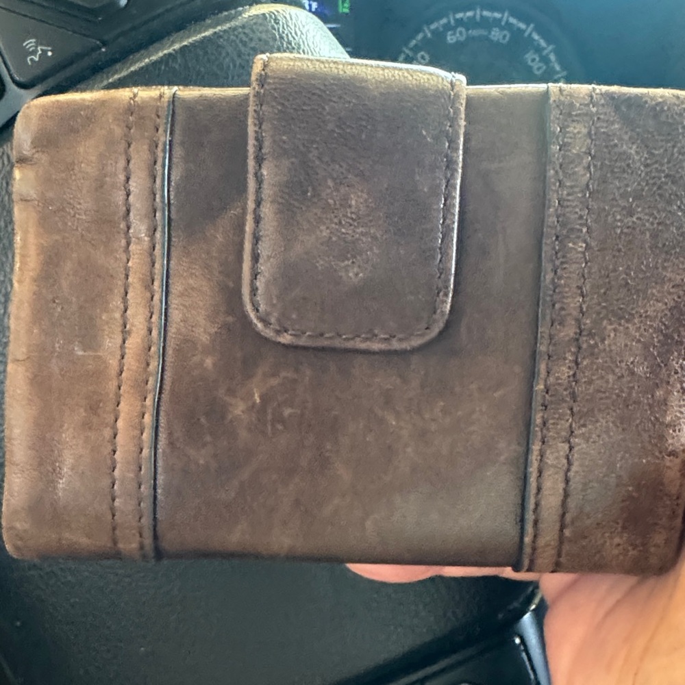 Fossil Dark Brown Leather Pouch with Gold Plate - Picture 2 of 7